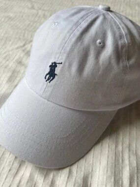 Ralph Lauren White Cap with Navy Polo Player Embroidery